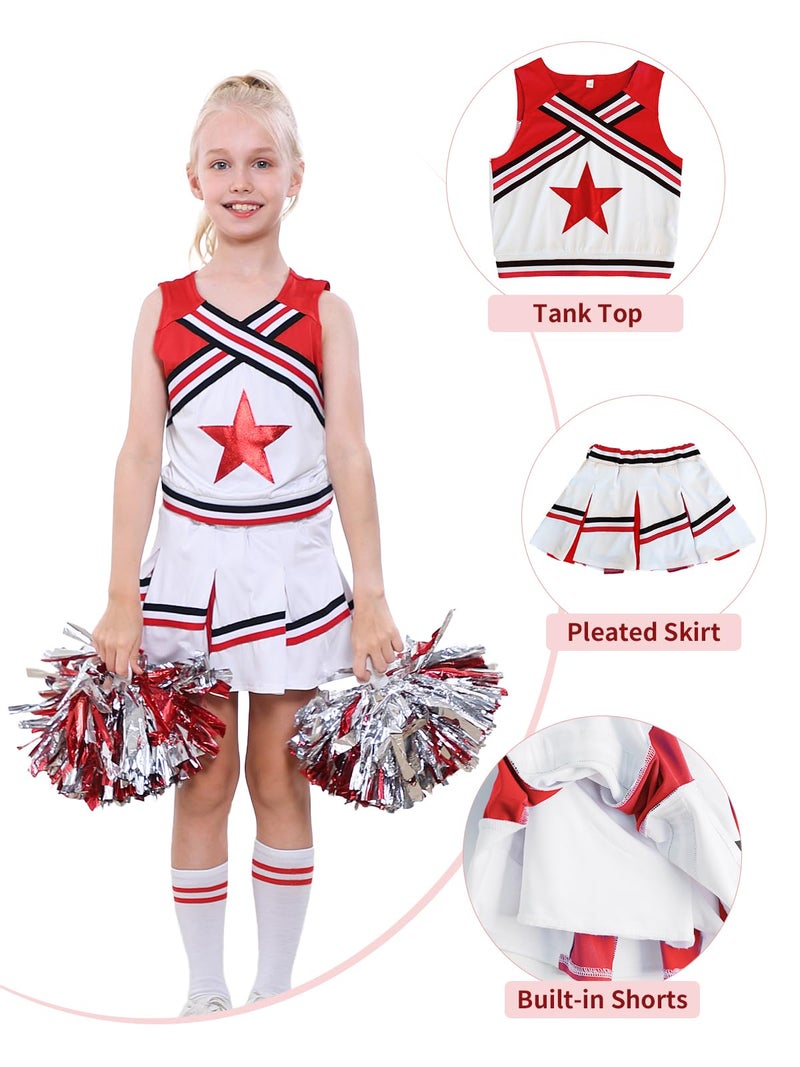 LOLANTA Little Girls Cheerleader Uniform Outfit Cheerleading Costume Fun Varsity Brand Youth Red White (Red, 6X-7) - Image 2